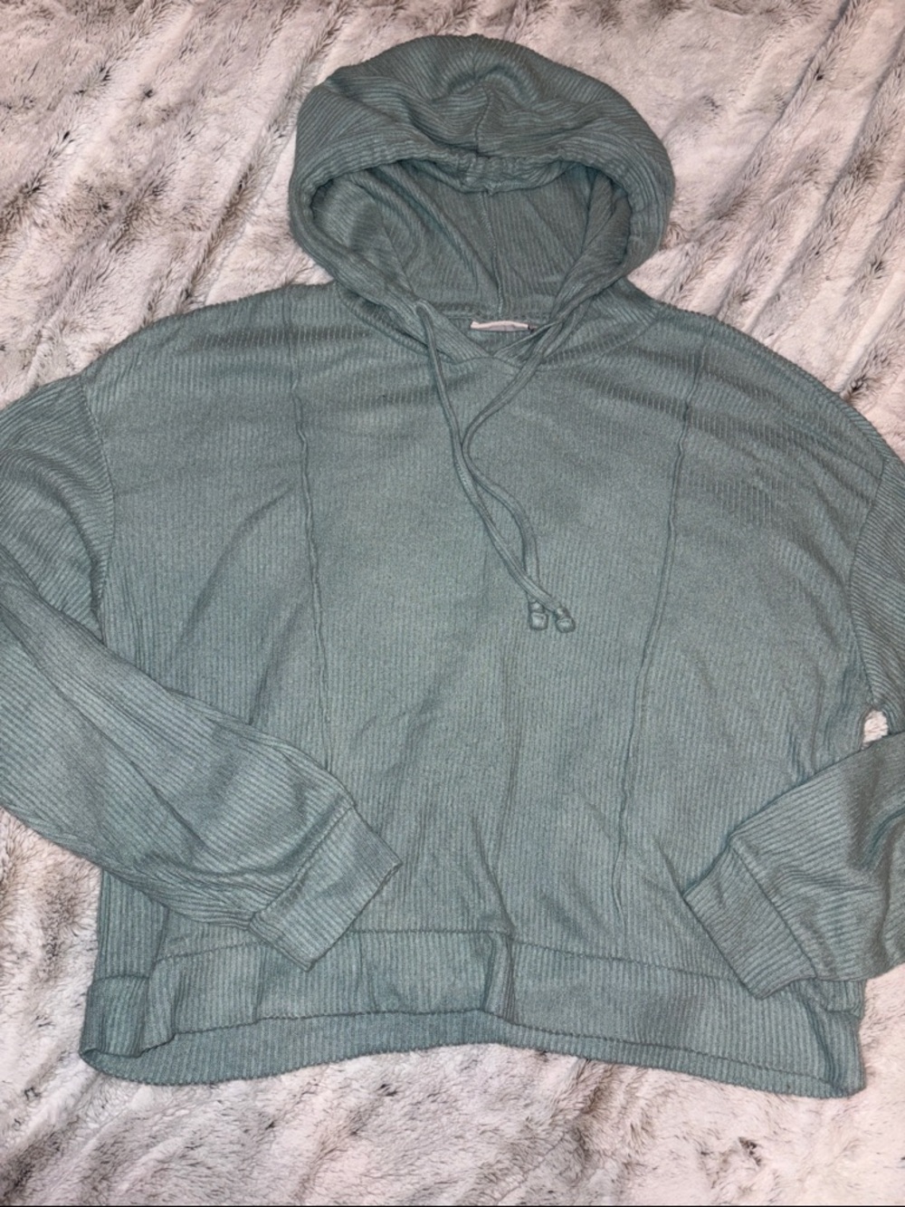 SO Ribbed Hooded Pullover Sweater in Sage Green